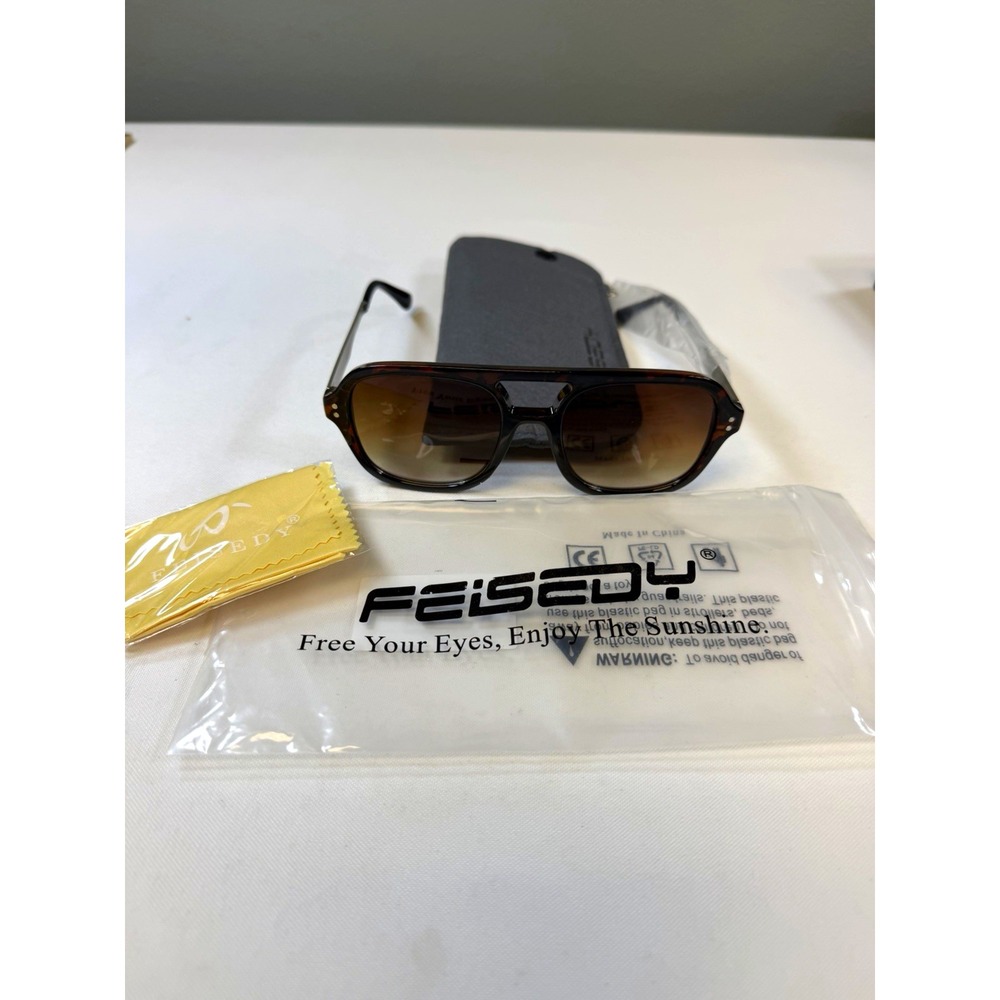 NEW FEISEDY Vintage Aviator Sunglasses Tortoise Flat Top Metal Mesh Temple Arms